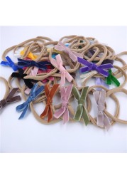 32pcs mini velvet ribbon bow nylon headband newborn baby boy velvet bow hair bands accessories