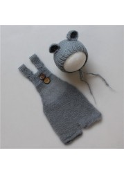 Newborn Baby Photography Accessories Boys Girls Clothes Cute Hat and Bear Overalls Mohair Photo Clothes