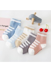 5pairs/lot 0 to 6 Years Kids Soft Cotton Socks Boy Girl Baby Cute Cartoon Warm Stripe Dots Fashion School Socks Autumn Spring