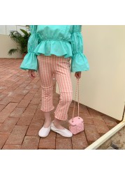 Deer Junmi 2022 Spring Korean Girls Plaid Pants Elastic Leggings Cute Casual Baby Toddler Pants