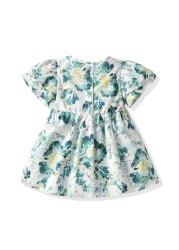 Baby Girls Floral Dress Baby Buttons Princess Dress Sleeveless Peter Pan Collar Bohemian Sundress 2-7 Years Kids