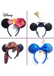 Original Disney Mickey Mouse Earphone Shanghai Disney Big Ears Bows Costume Headband Cosplay Plush Adult/Kids Headband Gift