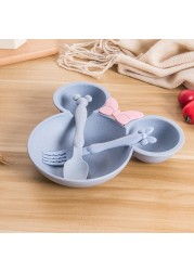 3pcs Wheat Straw Baby Cartoon Tableware Set Dishes Children Kids Dinner Platos Baby Feeding Training Plate Bowl Spoon Fork