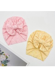 Newborn Fetus Hat Summer Hollow Breathable Baby Headband Knotted Polyester Hats for Newborn Infant Headwear Baby Shower Caps