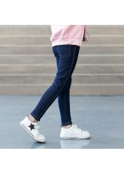 Girls Jeans Pants Skinny Jeans Korean Fashion Warm Elastic Fleece Lined Leggings Girls 4 to 13 Years Autumn Winter