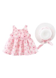 Summer Newborn Baby Clothes Infant Girl Clothes Korean Cute Flower Print Sleeveless Cotton Beach Sundress Princess Dresses