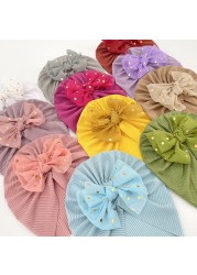 Baby Newborn Hat Lovely Shiny Bowknot Solid Color Knotted Polyester Hats for Newborn Infant Headwear Baby Shower Party Hats