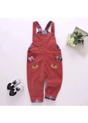 Infant Jeans Little Kids Cartoon Cute Suspenders Tolfield Causal Trousers Spring Autumn Baby Boys Girls Warm Pants 18M-4Y JYF