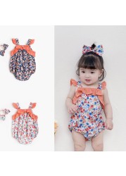 Newborn Baby Sleeveless Cotton Bowknot Rompers With Bow Ruffle Floral Print Bodycon Bodycon Rompers