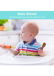 2pcs Lovely Baby Learning Spoons Utensils Set Adorable Toddler Tableware Baby Silicone Teether Toys Feeding Scoop Training