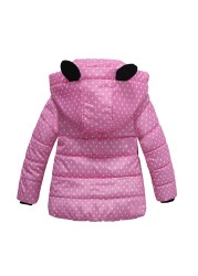 Infant Autumn Winter Jacket For Baby Girls Down Children Bowknot Outerwear Coats Dot Hooded Cotton Kids Clothes