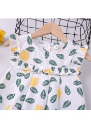 2022 New Summer Suit Clothing Sets Pattern Leaf Print Sleeveless Top+Pants 2pcs Kids Clothes Children's Clothing Girls Clothes