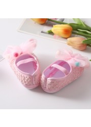 Baby Girl Net Yarn Bowknot Sweet Princess Shoes Summer Spring Toddler Soft Sole Walking Shoes Headband Set