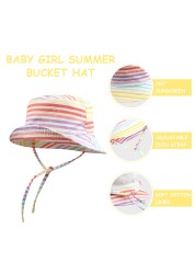 Spring Summer Sun Shading Fisherman Hat Kids Rainbow Stripe Bucket Cap Child Adjustable Portable Hat