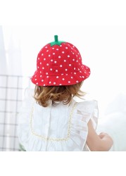 Kids Red Strawberry Dot Hat Baby Spring Summer New Cotton Bucket Cover Lovely Outdoor Sun Hat