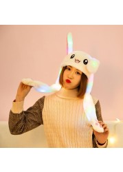 Lovely Luminous/No Light Plush Rabbit Hat Funny Play Toy Up Down Moving Rabbit Ears Air Cushion Toy Hat Girlfriend Kids Gifts 1pc