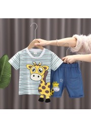 Summer Children Cotton Baby Boy Girl Clothes Cartoon Giraffe T Shirts Shorts 2pcs/set Infant Kids Fashion Toddler Tracksuits