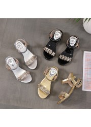 New Girl Roman Sandals Children 2022 Rhinestone Silver Buckle Baby Shoes With Low Peep Toe Sandal Shoes Children Birthday Gift