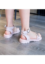 Girls sandals students black sandals children new non-slip shoes wholesale baby princess love outdoor fashion sandals flat shoes