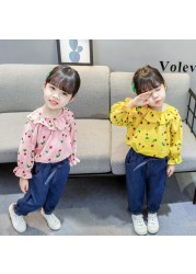 2022 Baby Girls Clothing Sets Infant Fashion Spring Autumn 2pcs Sweet Full Cherry Print Clothes+Pants Children Tracksuits