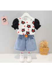 Girls suit 2022 new summer Korean style children's summer clothes baby girls small flower short-sleeved clothes two-piece suit