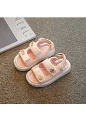 Children Sandals Chunky Cotton Fabric Summer Candy Color Hook Loop Boys Girls Sliders Beach Soft Comfy 26-36 Daily Kids Flats