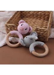 Baby Beech Wooden Teether Mobile Stroller Crib Ring DIY Crochet Rattle Bracelet Soother Infant Teething Chew Molar Toys