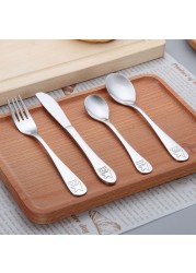 4pcs/set Baby Teaspoon Spoon Food Feeding Fork Knife Utensils Set Stainless Steel Kids Learning Eating Habit Children Tableware