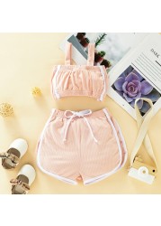 Girls Sportswear Set Baby Kids Sling Vest Tank Top Short Pants Gradient Sportswear Children Summer Clothes 2-6y