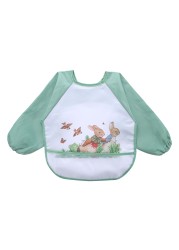 Long-sleeved waterproof baby bibs, cute animal, ergonomic curve design, burp board, smoky