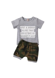 Summer Children Boy Letter Print T-shirt + Shorts Set Summer Camouflage Kids Boys Clothes Sets Baby Sets 1-3 Years For Baby