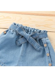 New Summer Girls Top + Denim Short Pants 2pcs Kids Outfits Clothes Toddler Children Costume For 1-6 Years