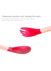 Children spoon and fork baby safety temperature sensor children feeding dishes kitchen spoons for kids