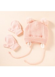 Winter Protection Baby Hats Kids Autumn Warm Knitted Winter Hat Newborn Baby Cute Gloves Hats For 6-48 Months