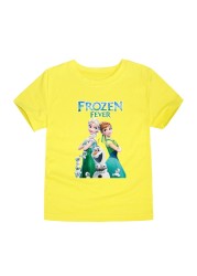 Disney Girls Frozen T-shirt Anna and Elsa Sister Cartoon Tops Teenagers Girls Tees Summer Children Clothes Disney T-shirt for Boys