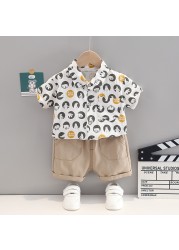 New summer baby clothes suit children boys cartoon casual shirt shorts 2pcs/sets baby costume infant clothing kids tracksuits