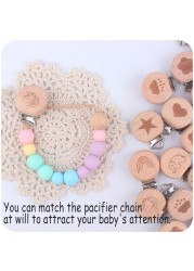 Baby Pacifier Holder Infant Nipple Dummy Grasping Toy Suspender Clip Beads Teether Metal Beech Wooden Clip Pacifier Attachments