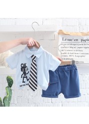 Summer Cotton Baby Boy Clothing Sets Infant Birthday Formal Party Clothes Suit T-shirt Pant Children's Clothing