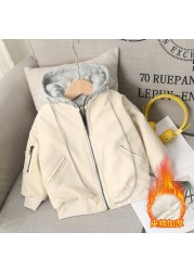 Pu Leather Kids Jacket Autumn and Winter Baby Waterproof Coat Baby Boys Leather Jackets Warm Thick Hooded Children's Clothing