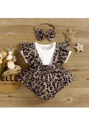 Ma&Baby 0-18M Newborn Infant Baby Girl Clothes Set Summer Knitted T-shirt Ruffle Leopard Shorts Overalls Outfits Costumes D01