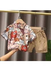 Summer Boy Sets Fashion Cartoon Graffiti Printing Unisex T-shirts and Pants 2pcs Children's Clothing Boys Casual Clothes Suits