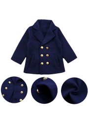 Fashion long sleeve lapel collar solid blue coat children girl suit collar coat spring and winter cute college style coat