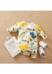 Baby boy clothes newborn onesie autumn and winter full print children warm cartoon dinosaur baby girl onesie crawling suit