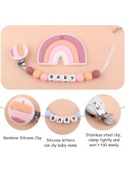 2pcs Baby Pacifier Chain Clip Rainbow Teether Set Newborn Nipple Dummy Clip Holder Silicone Teething Soother Molar Toys QX2D