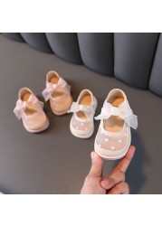 Spring Summer Girls Leather Shoes Cute Bow Fashion Breathable Mesh Baby Girl Shoes First Walkers Pink White