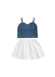 Ma & Baby 1-6Y Baby Toddler Girls Clothes Set Summer Denim Jacket Tops Ruffles Skrits Children Outfit Costumes D01