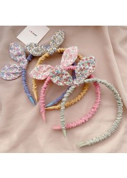 1PC Cute Kids Lovely Cloth Floral Printed Hair Hoop Small Fresh Style Fashion Baby Girls Rabbit Ears Bowknot Headband