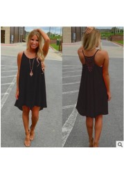 Summer Sexy Halter Neck Mini Sundress Solid Color Women Casual High Style Club Party Dresses Beach Wear