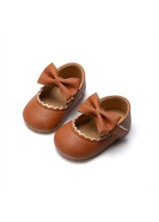 Baby Casual Shoes Baby Boy Bowknot Non-slip Rubber Soft Sole Flat PU First Walker Newborn Baby Girl Accessories