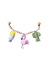 Baby Wooden Toy Stroller Clip Baby Mobile Stroller Plush Bead Pacifier Chain Chew Rattle Baby Wooden Teether Necklace Teething Bead